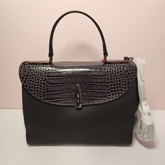 NWT Tumi Mezzanine RIVERA Crocodile Embossed Leather Satchel GREY - Picture 2 of 9